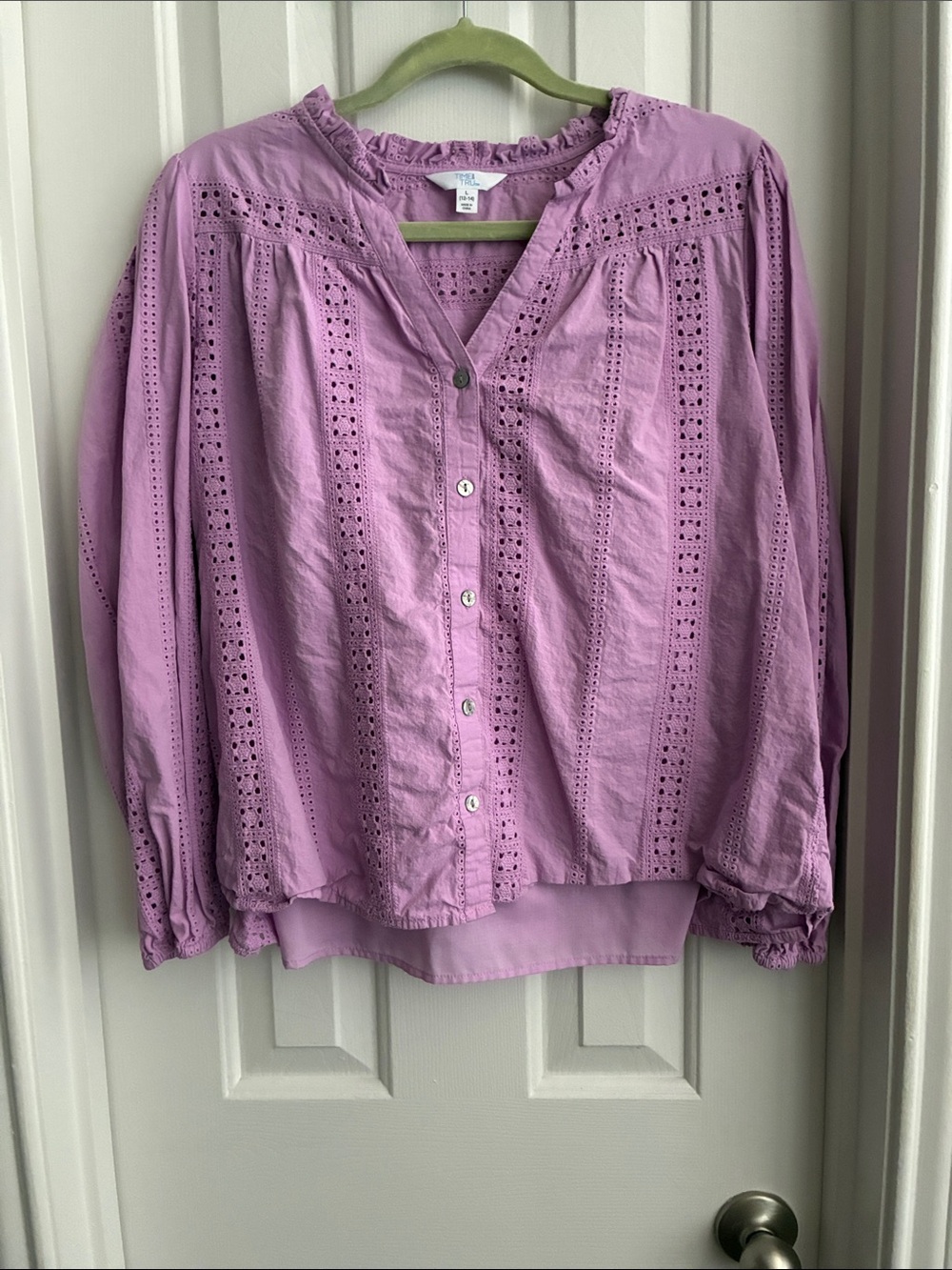 Time and Tru Lavender Eyelet Button-Up Blouse - Picture 1 of 4